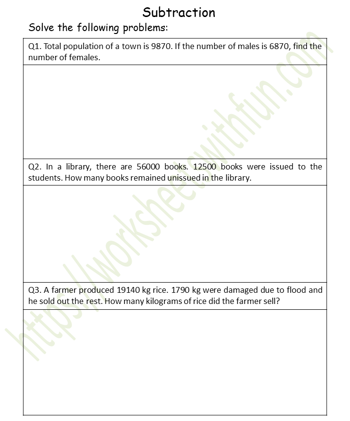 maths class 4 subtraction word problems worksheet 5